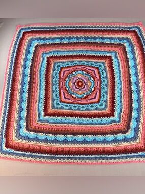 Handmade Crochet Throw Blanket Mandala Boho Multicolor 36x36 Afghan